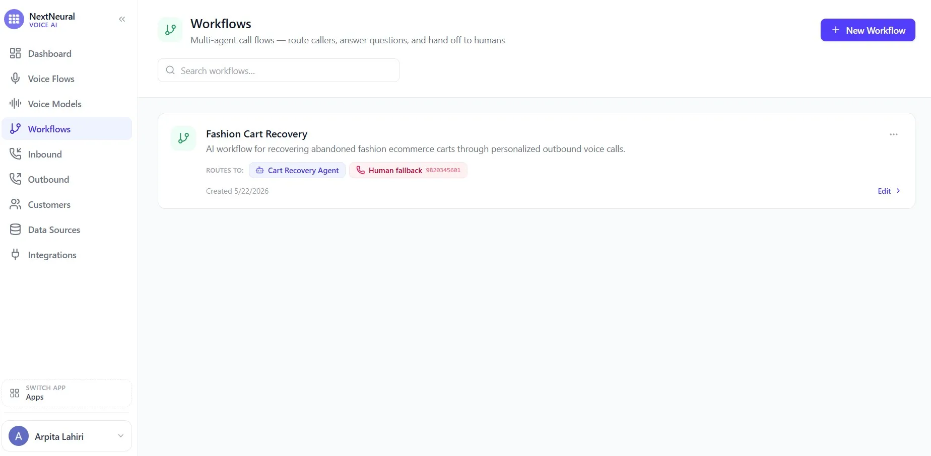 Saved Fashion Cart Recovery workflow with routing preview