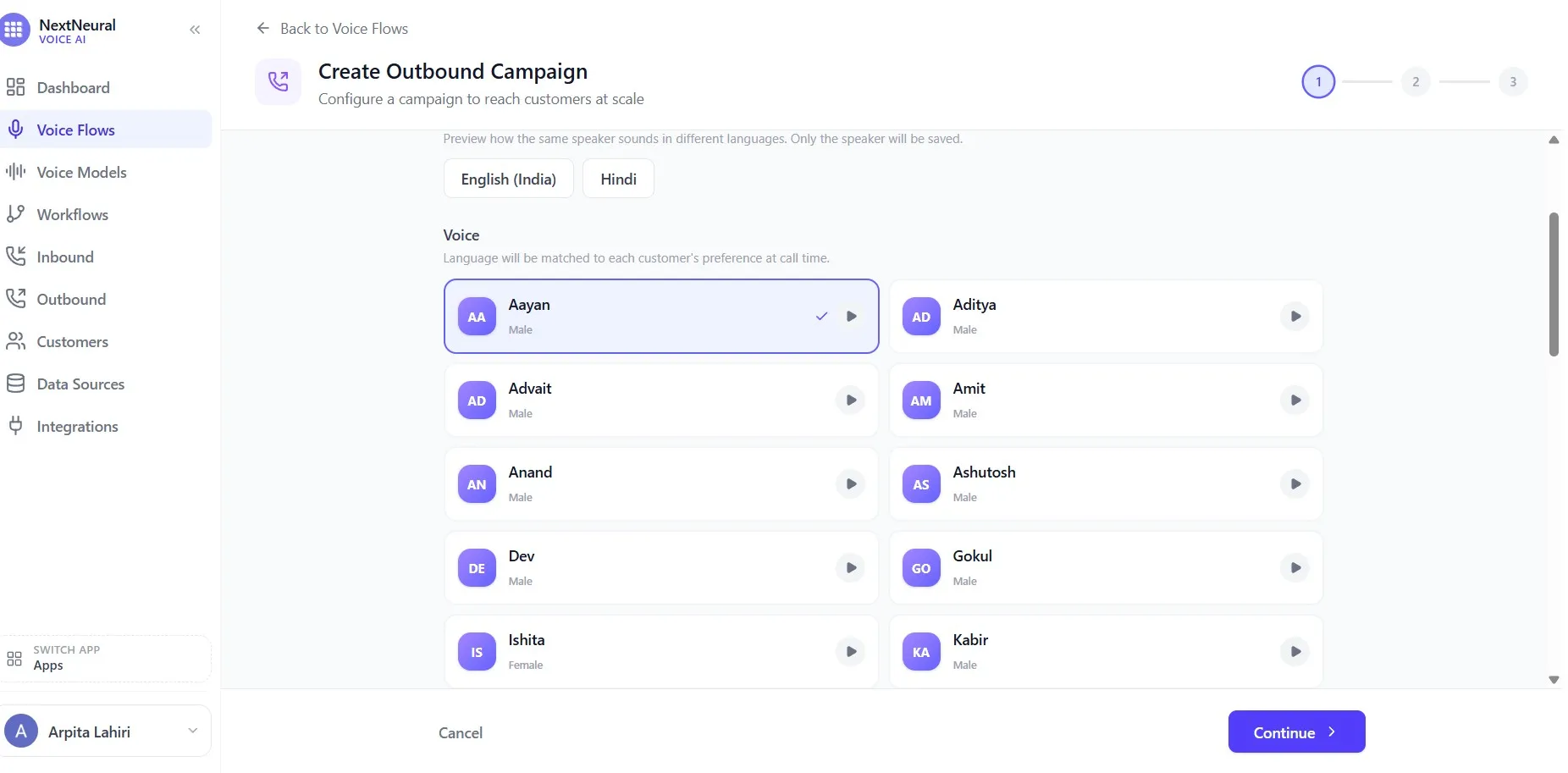 AI voice selection for outbound cart recovery campaign