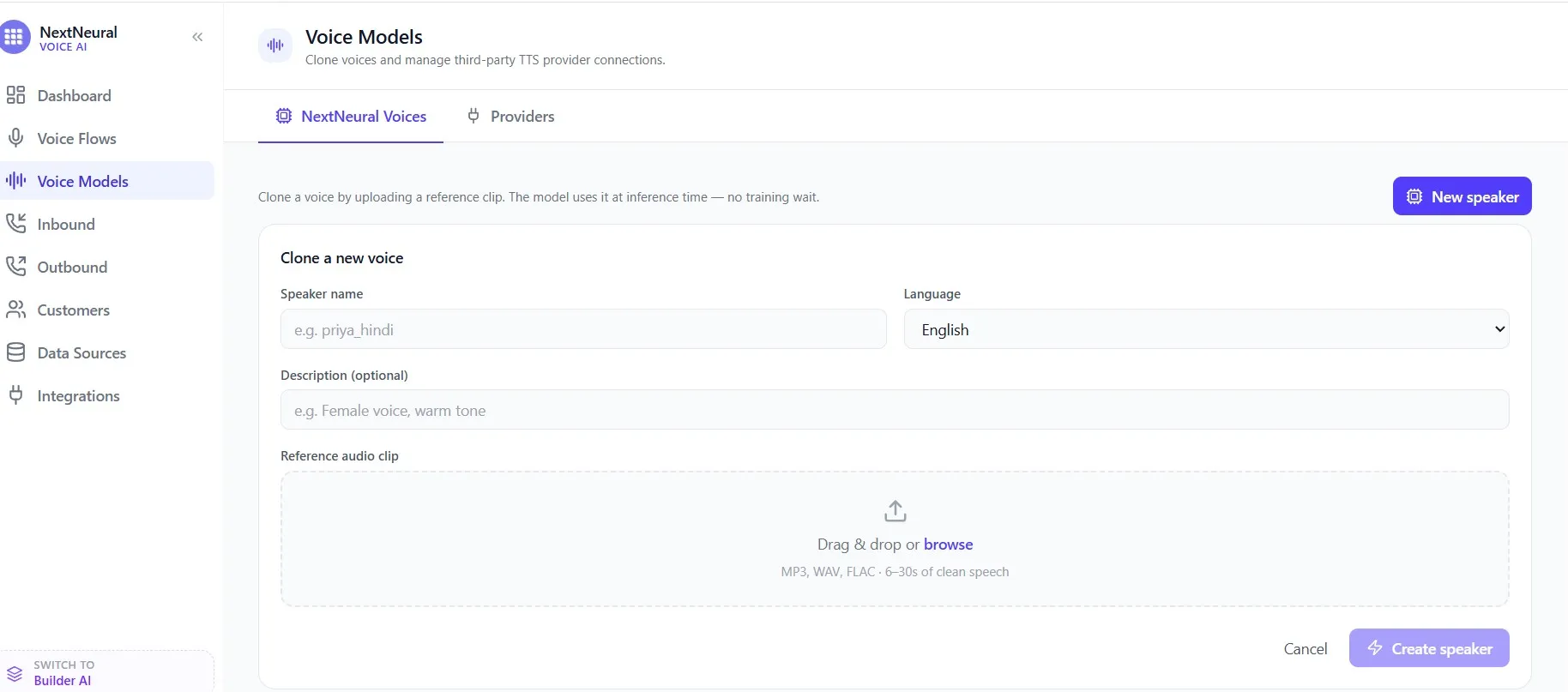 Voice Models - Create New Speaker